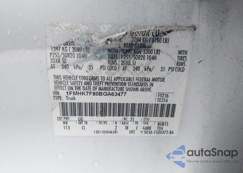 2011 Ford Explorer Limited z USA, uszkodzony, nr VIN 1FMHK7F80BGA63477